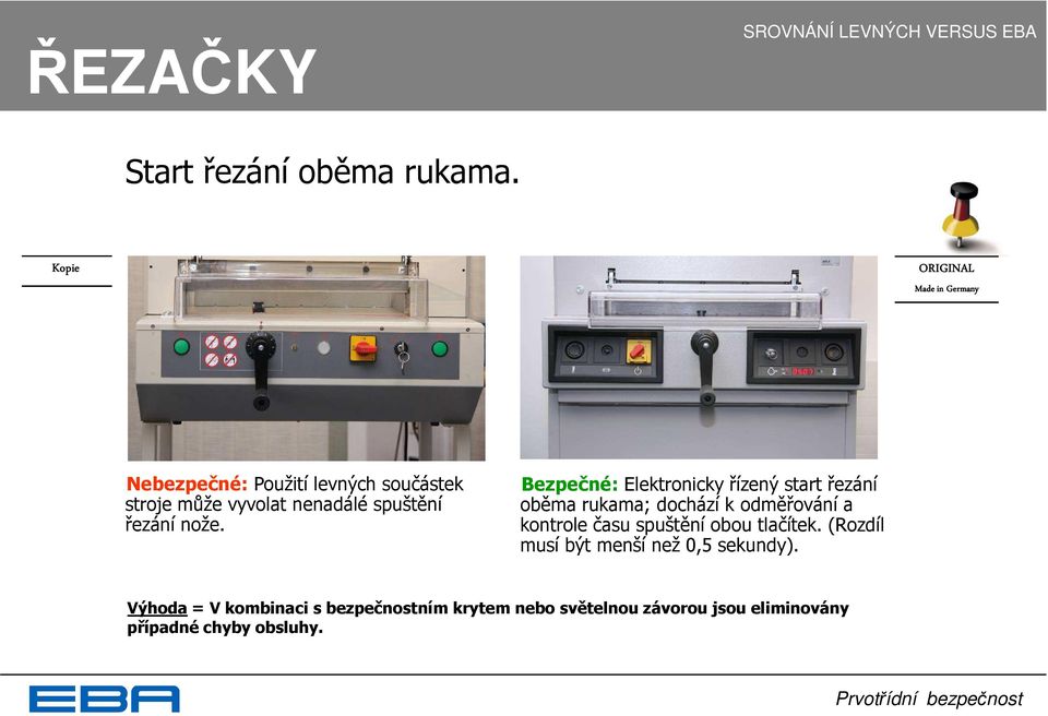 Bezpečné: Elektronicky řízený start řezání oběma rukama; dochází k odměřování a kontrole času