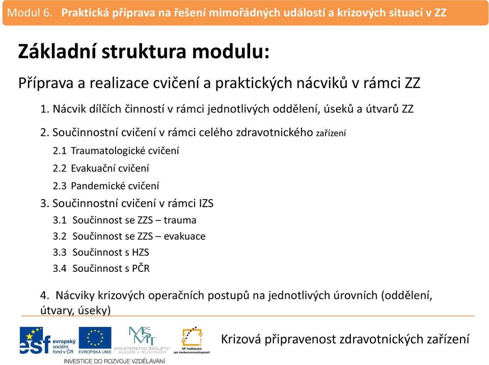 Součinnostní cvičení v rámci celého zdravotnického zařízení 2.1 Traumatologické cvičení 2.2 Evakuační cvičení 2.