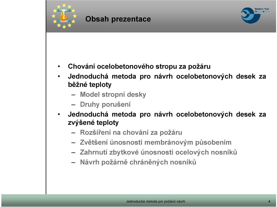 chování za požáru Zvětšení únosnosti membránovým působením Zahrnutí