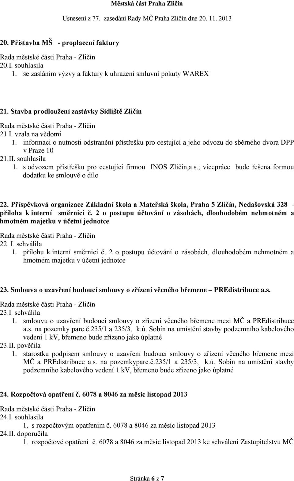 Příspěvková organizace Základní škola a Mateřská škola, Praha 5 Zličín, Nedašovská 328 - příloha k interní směrnici č.