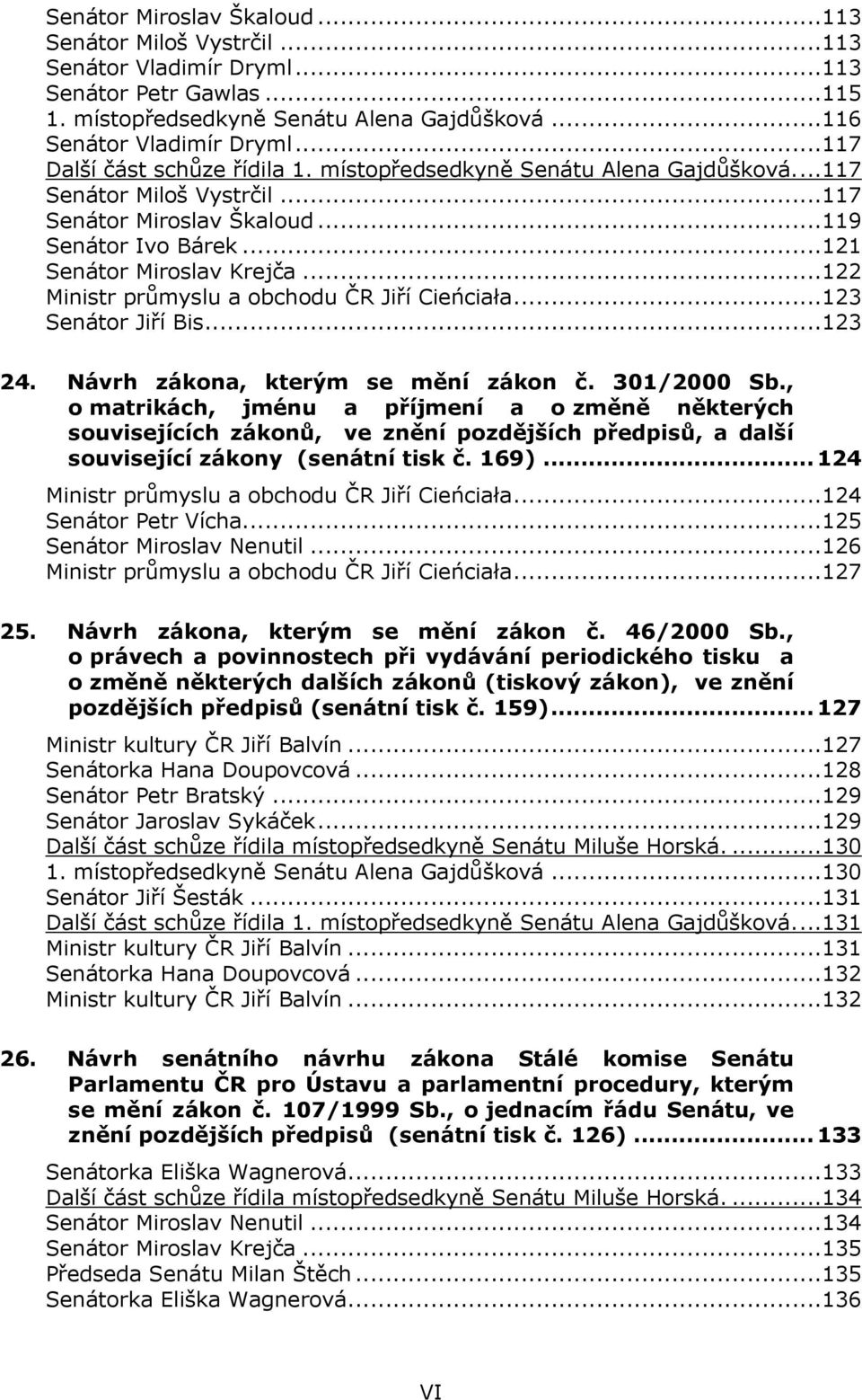 ..122 Ministr průmyslu a obchodu ČR Jiří Cieńciała...123 Senátor Jiří Bis...123 24. Návrh zákona, kterým se mění zákon č. 301/2000 Sb.