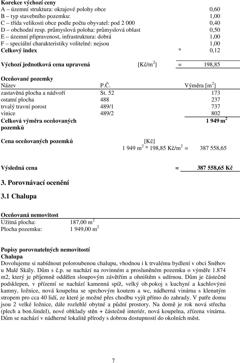 [Kč/m 2 ] = 198,85 Oceňované pozemky Název P.Č. Výměra [m 2 ] zastavěná plocha a nádvoří St.