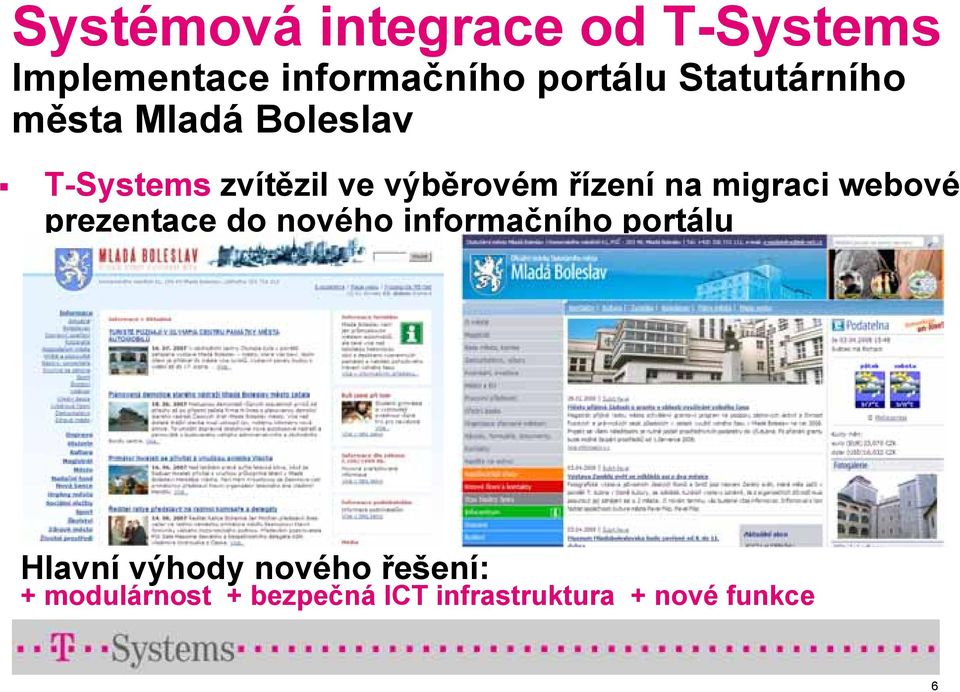 řízení na migraci webové prezentace do nového informačního portálu