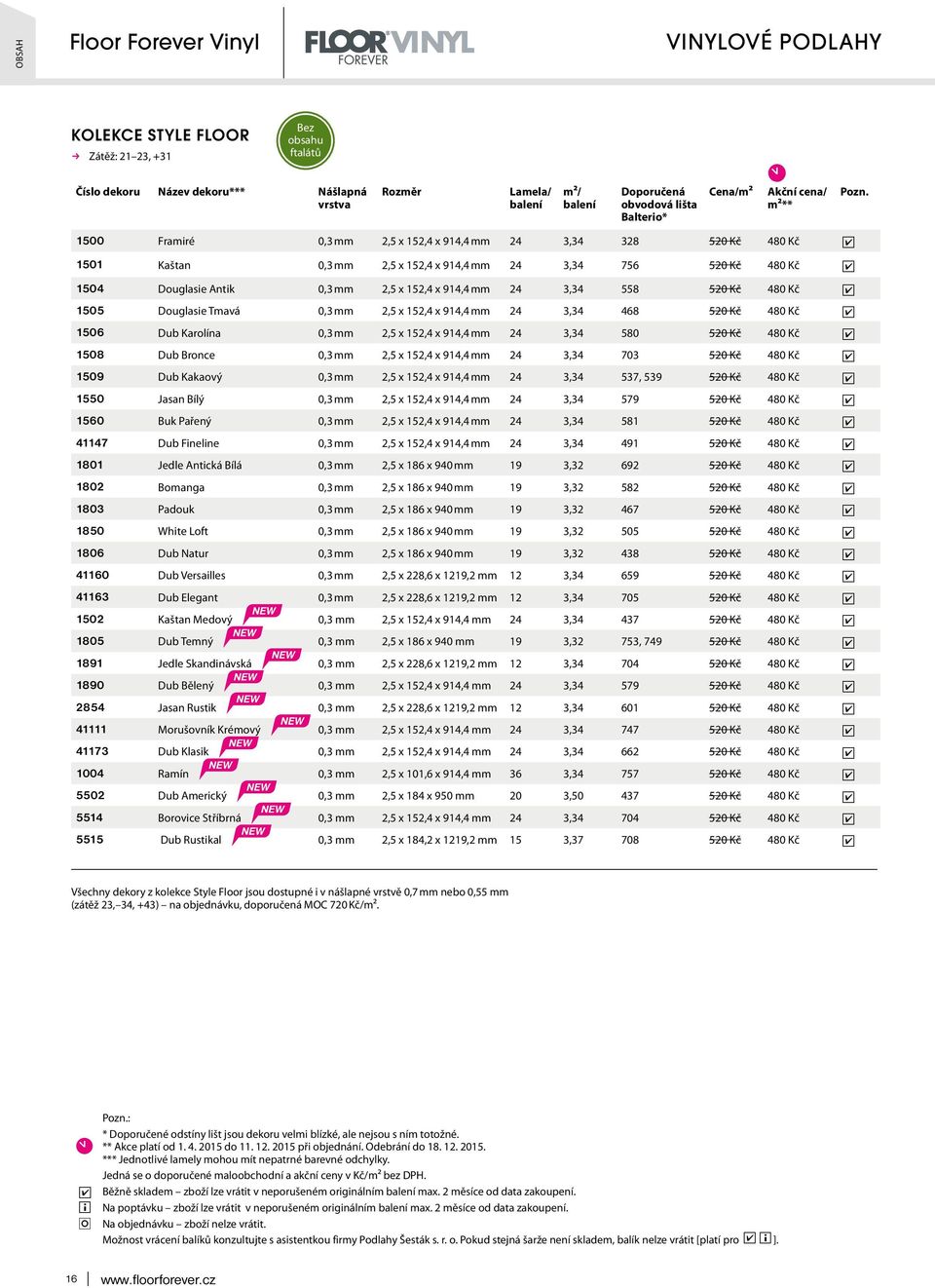 mm 24 3,34 558 520 Kč 480 Kč 1505 Douglae mavá 0,3 mm 2,5 x 152,4 x 914,4 mm 24 3,34 468 520 Kč 480 Kč 1506 Dub Karolína 0,3 mm 2,5 x 152,4 x 914,4 mm 24 3,34 580 520 Kč 480 Kč 1508 Dub Bronce 0,3 mm