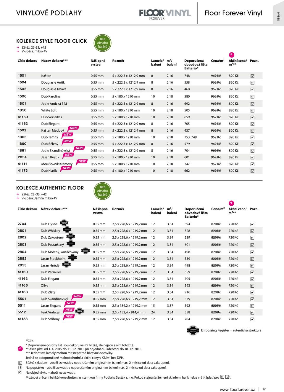 0,55 mm 5 x 222,3 x 1212,9 mm 8 2,16 468 962 Kč 820 Kč 1506 Dub Karolína 0,55 mm 5 x 180 x 1210 mm 10 2,18 580 962 Kč 820 Kč 1801 Jedle Antcká Bílá 0,55 mm 5 x 222,3 x 1212,9 mm 8 2,16 692 962 Kč 820