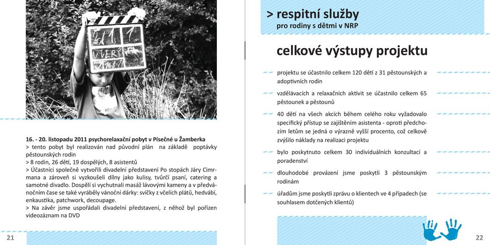 Účastníci společně vytvořili divadelní představení Po stopách Járy Cimrmana a zároveň si vyzkoušeli dílny jako kulisy, tvůrčí psaní, catering a samotné divadlo.