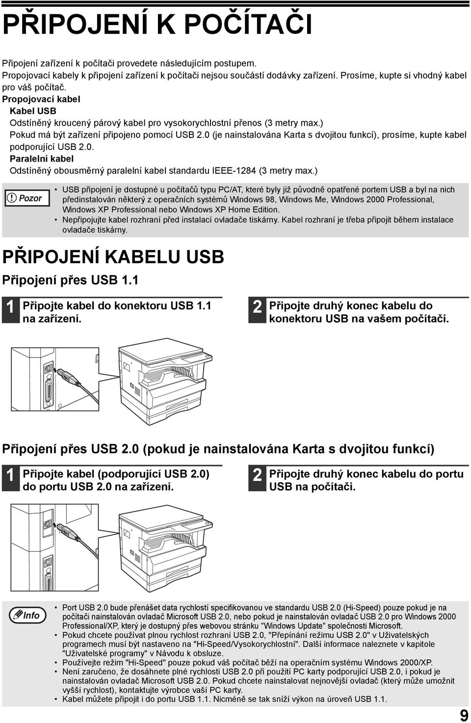 0 (je nainstalována Karta s dvojitou funkcí), prosíme, kupte kabel podporující USB.0. Paralelní kabel Odstíněný obousměrný paralelní kabel standardu IEEE-8 ( metry max.