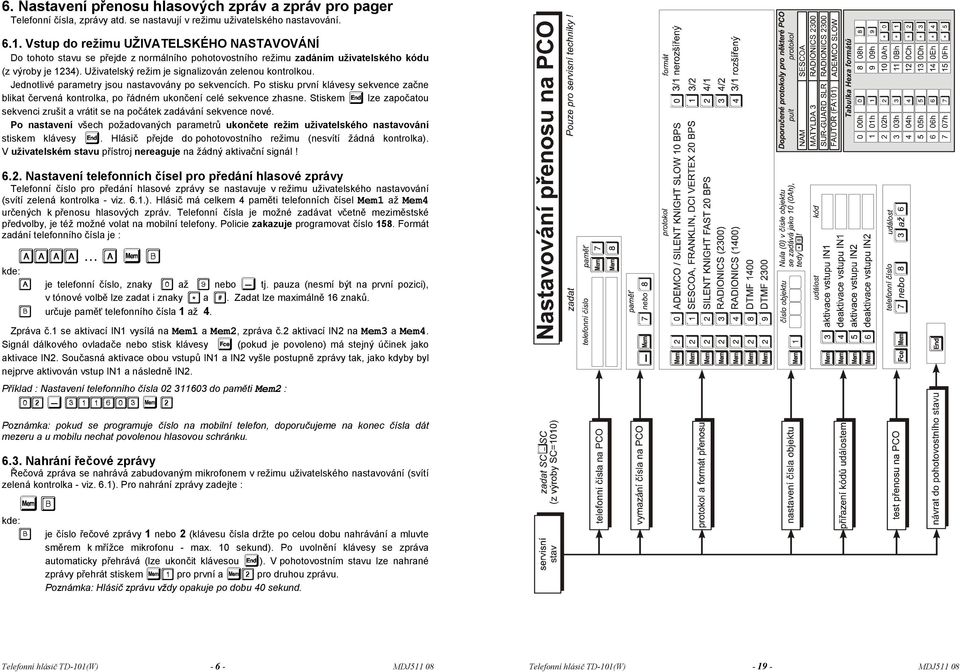 Uživatelský režim je signalizován zelenou kontrolkou. Jednotlivé parametry jsou nastavovány po sekvencích.