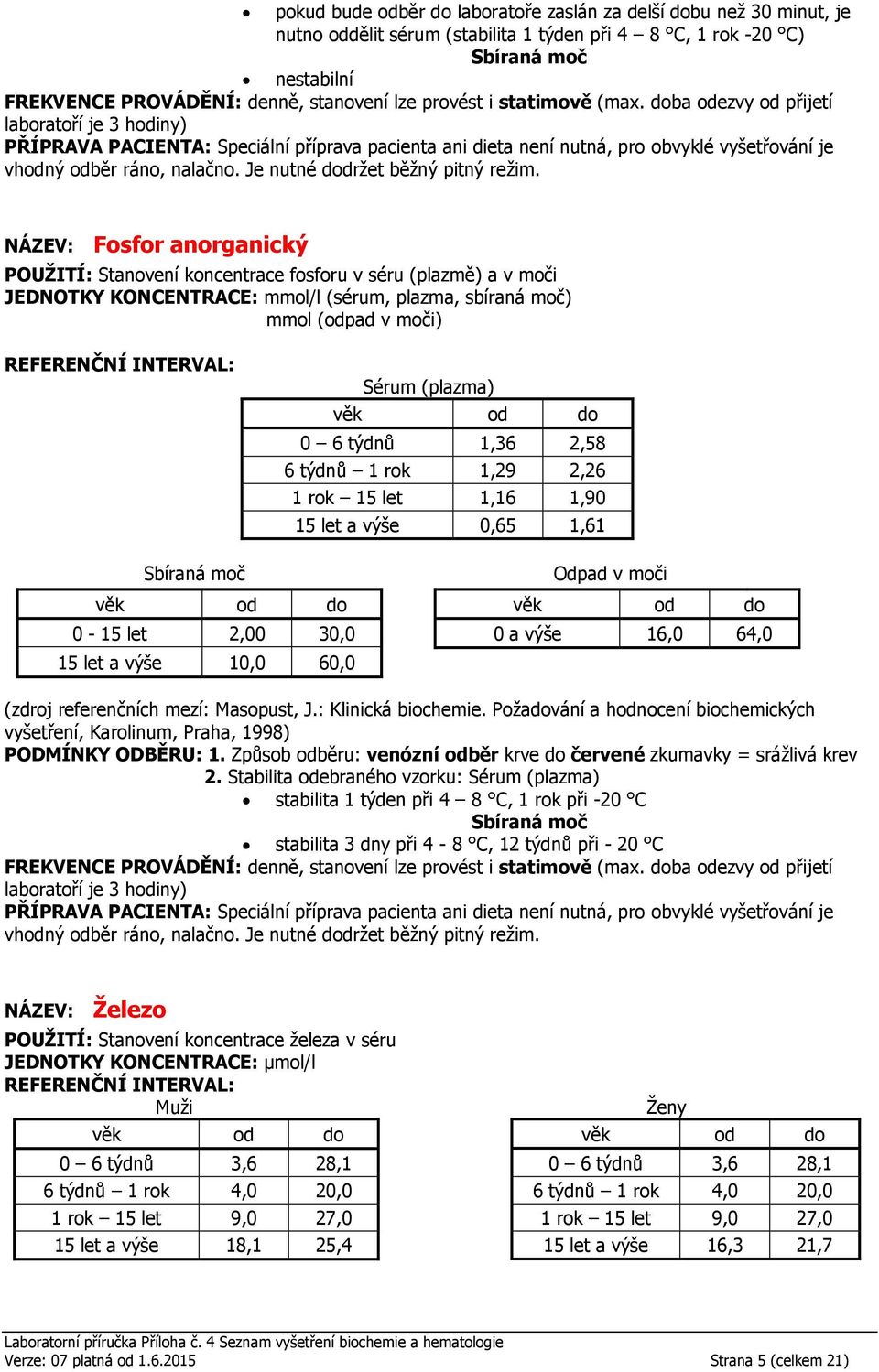 a výše 0,65 1,61 Odpad v moči 0-15 let 2,00 30,0 0 a výše 16,0 64,0 15 let a výše 10,0 60,0 Sérum (plazma) stabilita 1 týden při 4 8 C, 1 rok při -20 C stabilita 3 dny při 4-8 C, 12 týdnů při - 20 C