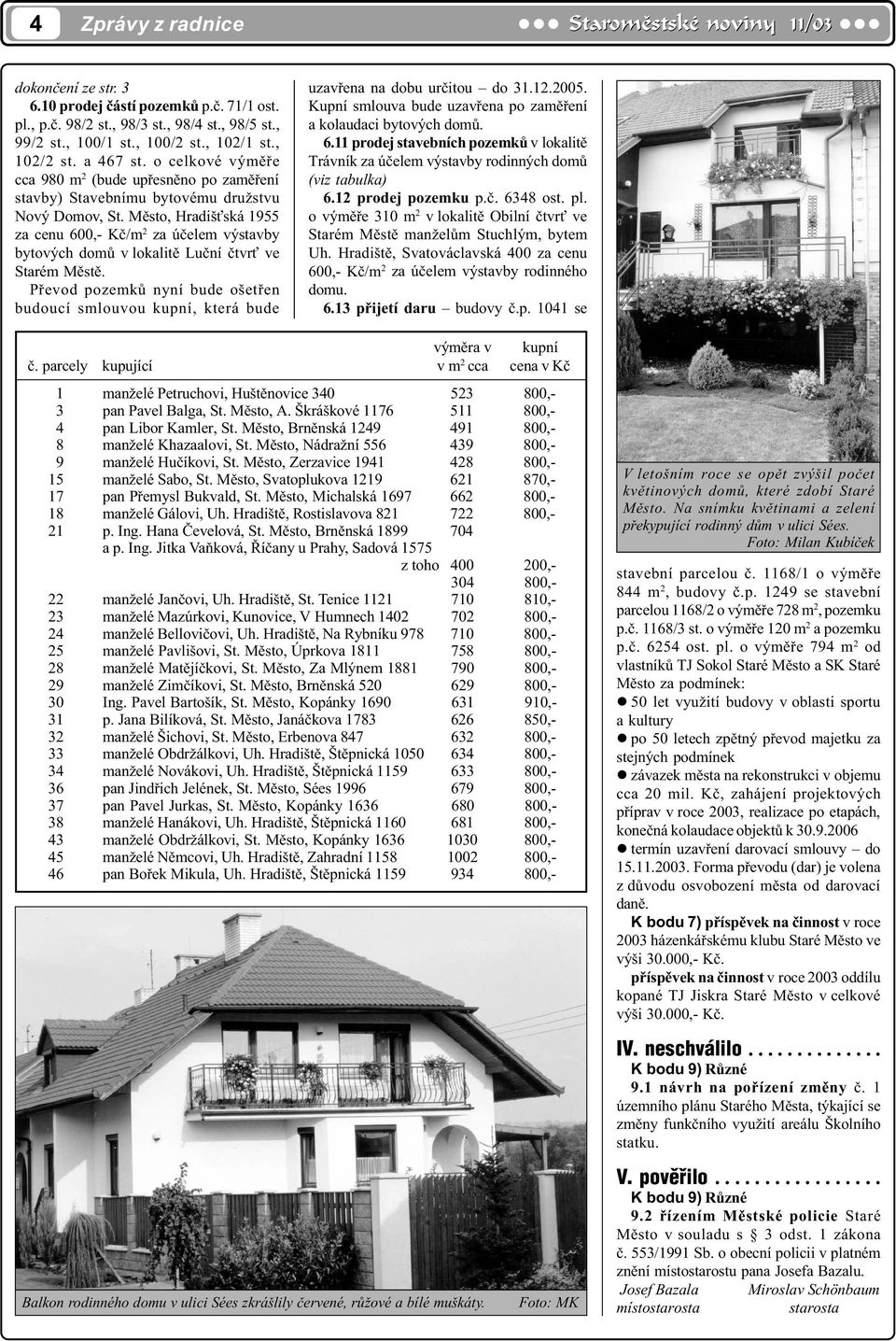 Mìsto, Hradiš ská 1955 za cenu 600,- Kè/m 2 za úèelem výstavby bytových domù v lokalitì Luèní ètvr ve Starém Mìstì.