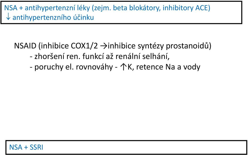 NSAID (inhibice COX1/2 inhibice syntézy prostanoidů) -