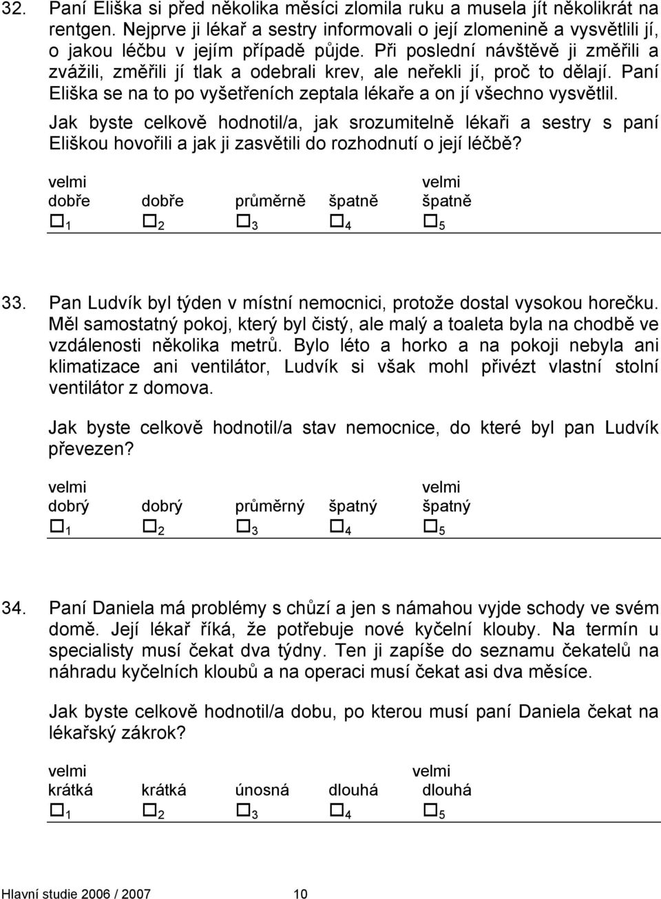 Jak byste celkově hodnotil/a, jak srozumitelně lékaři a sestry s paní Eliškou hovořili a jak ji zasvětili do rozhodnutí o její léčbě? dobře dobře průměrně špatně špatně 33.