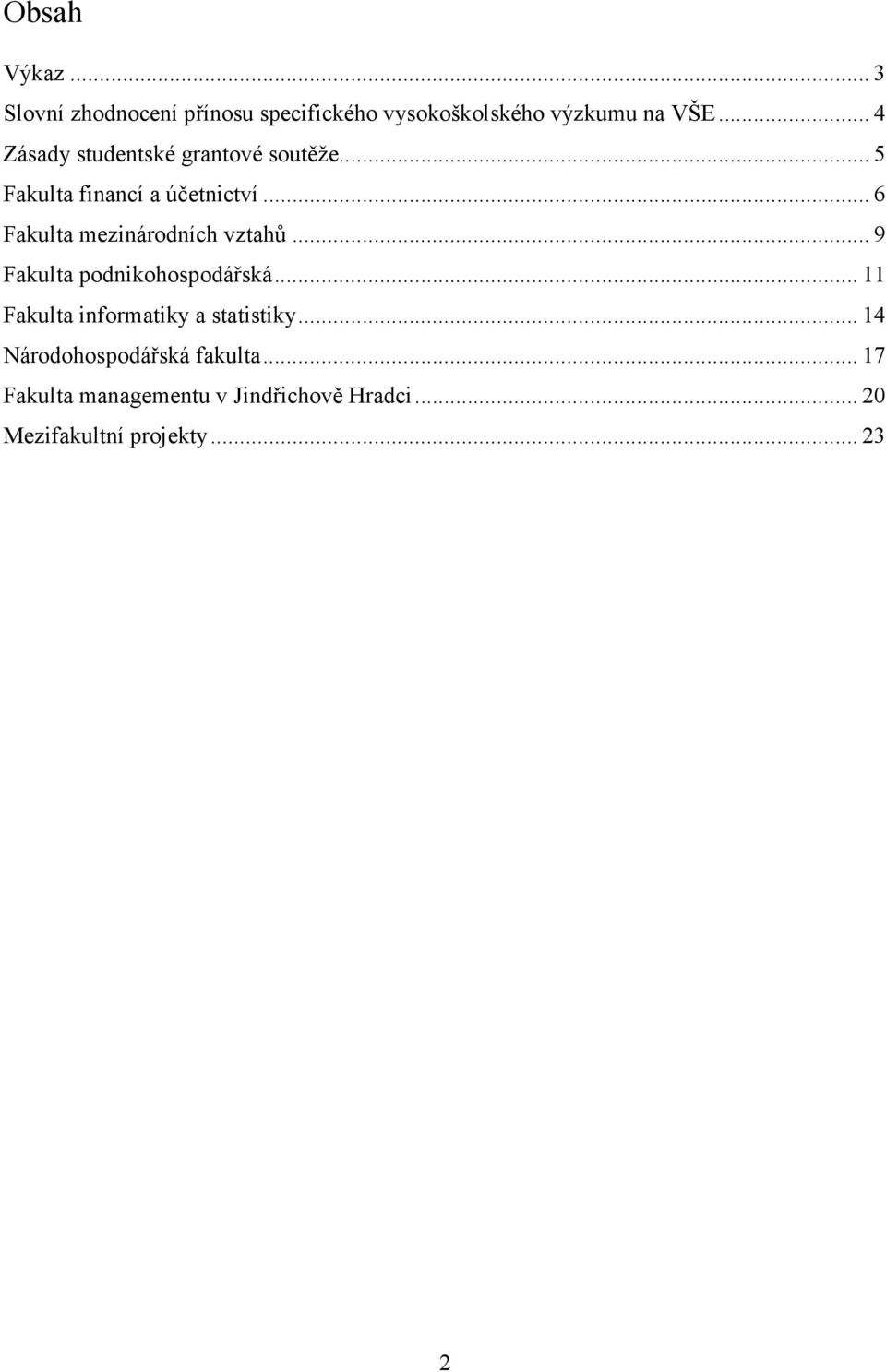 .. 6 Fakulta mezinárodních vztahů... 9 Fakulta podnikohospodářská.