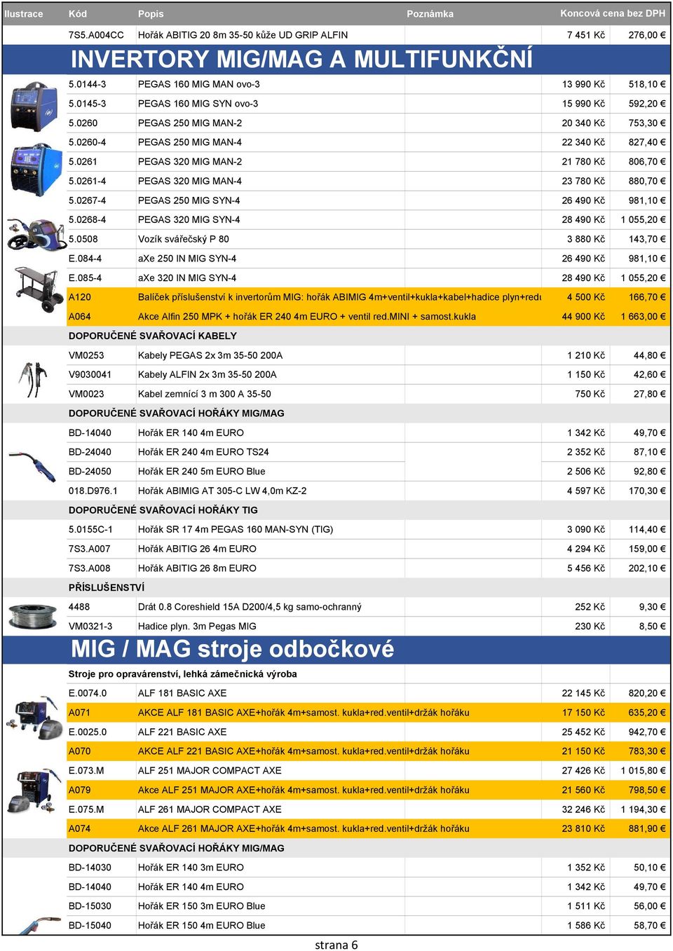 0261-4 PEGAS 320 MIG MAN-4 23 780 Kč 880,70 5.0267-4 PEGAS 250 MIG SYN-4 26 490 Kč 981,10 5.0268-4 PEGAS 320 MIG SYN-4 28 490 Kč 1 055,20 5.0508 Vozík svářečský P 80 3 880 Kč 143,70 E.