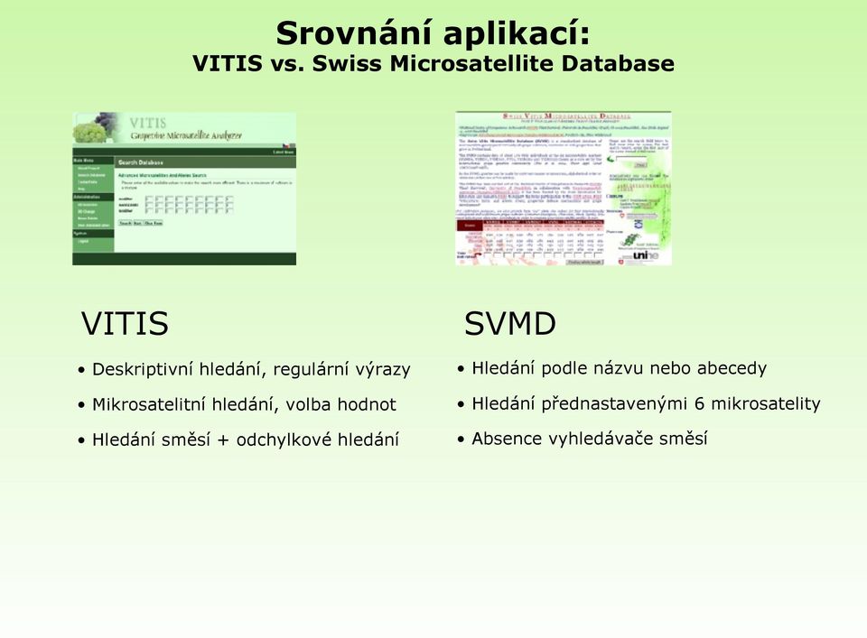 výrazy Mikrosatelitní hledání, volba hodnot Hledání směsí +