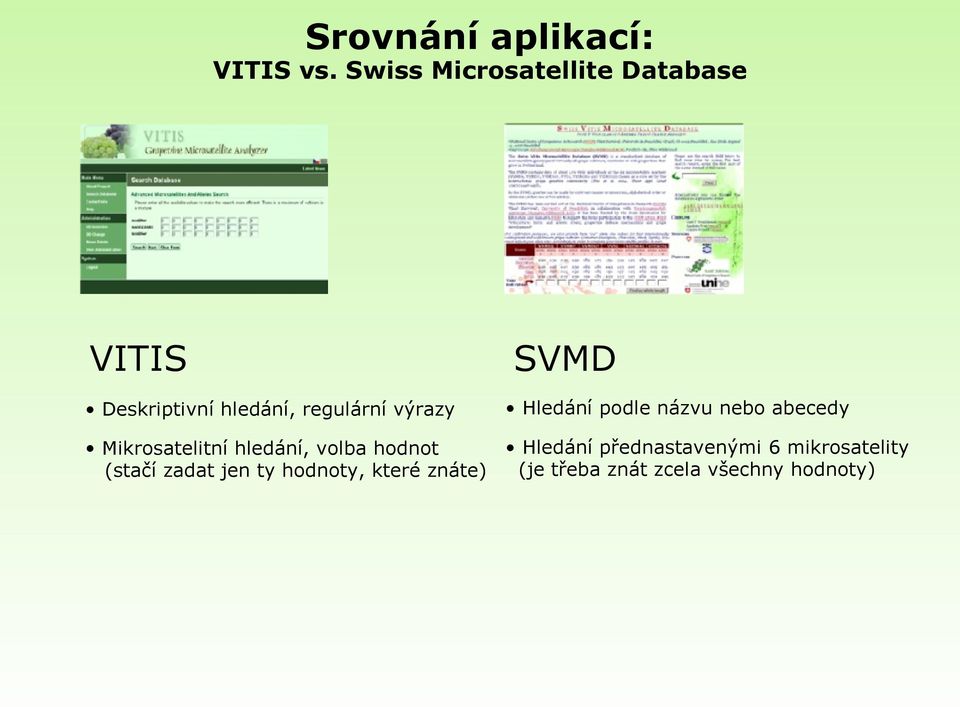 Mikrosatelitní hledání, volba hodnot (stačí zadat jen ty hodnoty, které