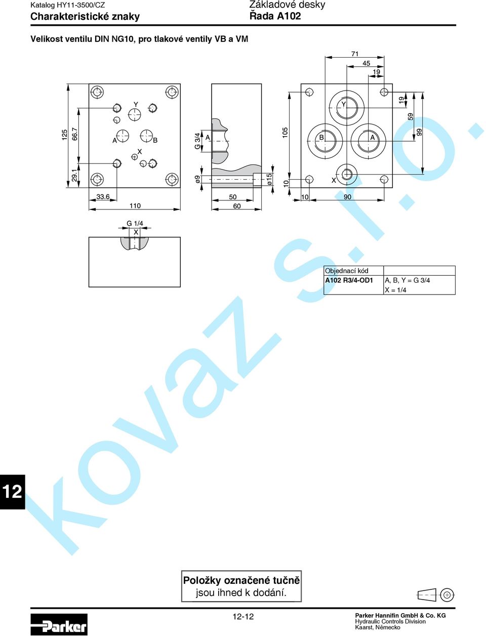 VM 102 R3/4-OD1,, Y = G 3/4 X = 1/4 oložky označené