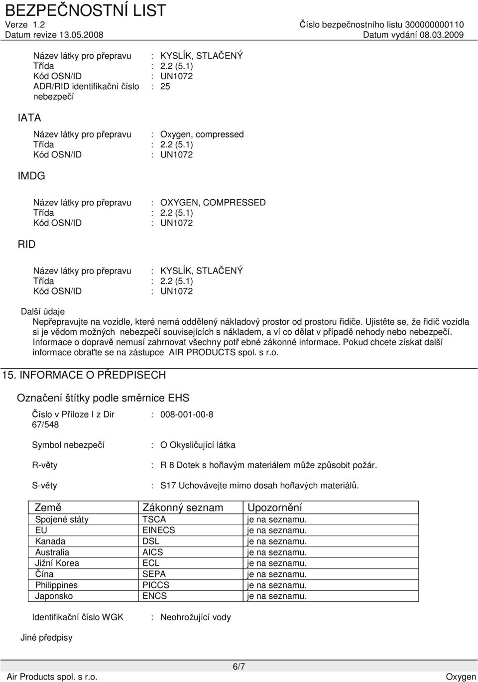 Ujistěte se, že řidič vozidla si je vědom možných nebezpečí souvisejících s nákladem, a ví co dělat v případě nehody nebo nebezpečí.