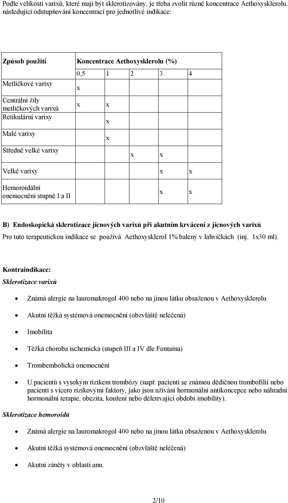 x Malé varixy x Středně velké varixy x x Velké varixy x x Hemoroidální onemocnění stupně I a II x x B) Endoskopická sklerotizace jícnových varixů při akutním krvácení z jícnových varixů Pro tuto