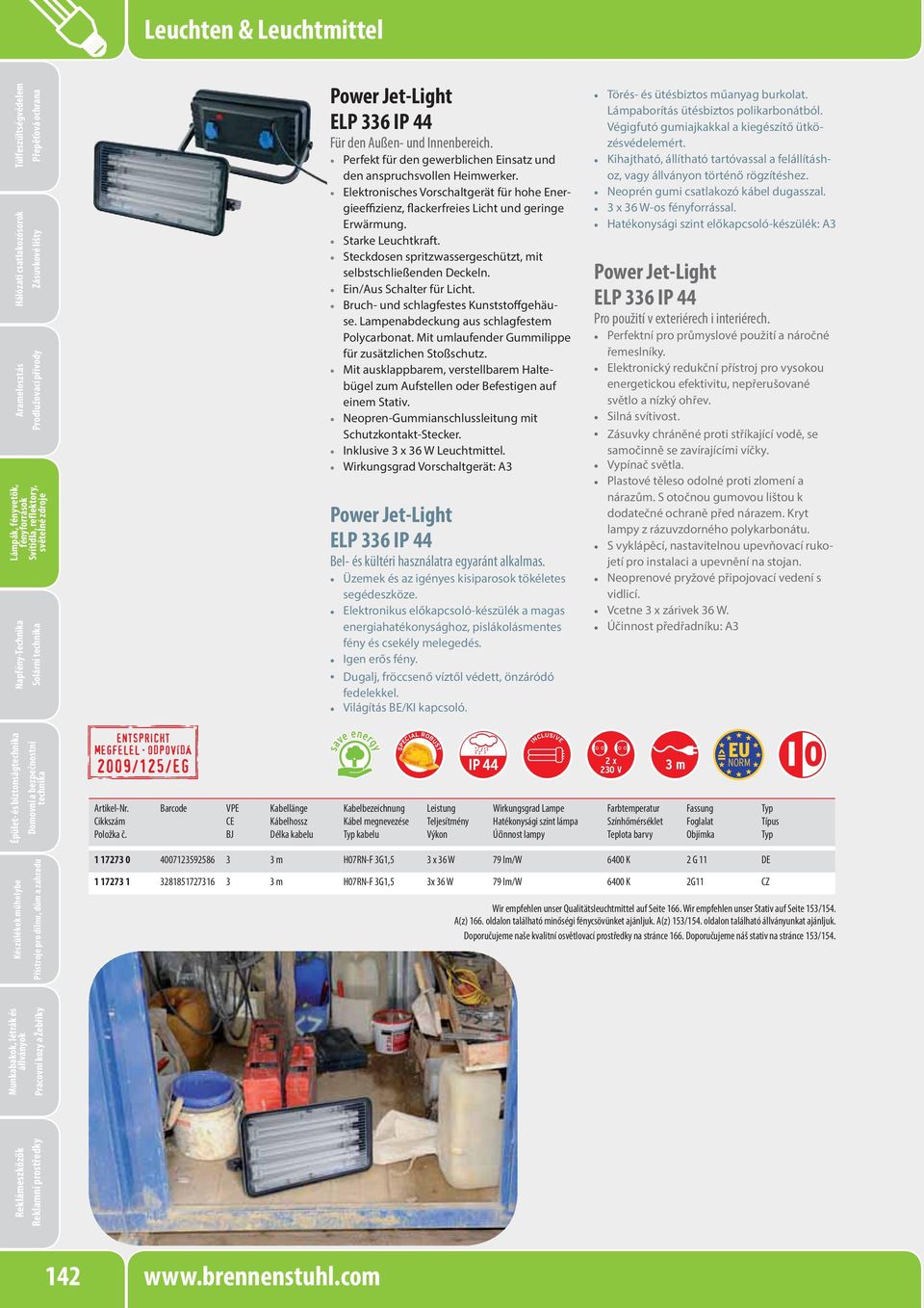 Mit umlaufender Gummilippe für zusätzlichen Stoßschutz. Mit ausklappbarem, verstellbarem Haltebügel zum Aufstellen oder Befestigen auf einem Stativ. Inklusive 3 x 36 W Leuchtmittel.