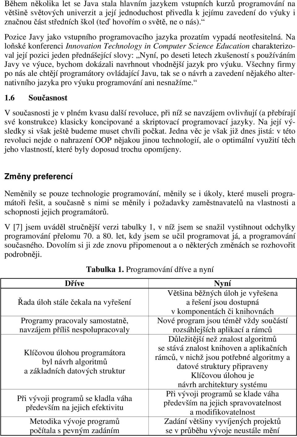 Na loňské konferenci Innovation Technology in Computer Science Education charakterizoval její pozici jeden přednášející slovy: Nyní, po deseti letech zkušeností s používáním Javy ve výuce, bychom