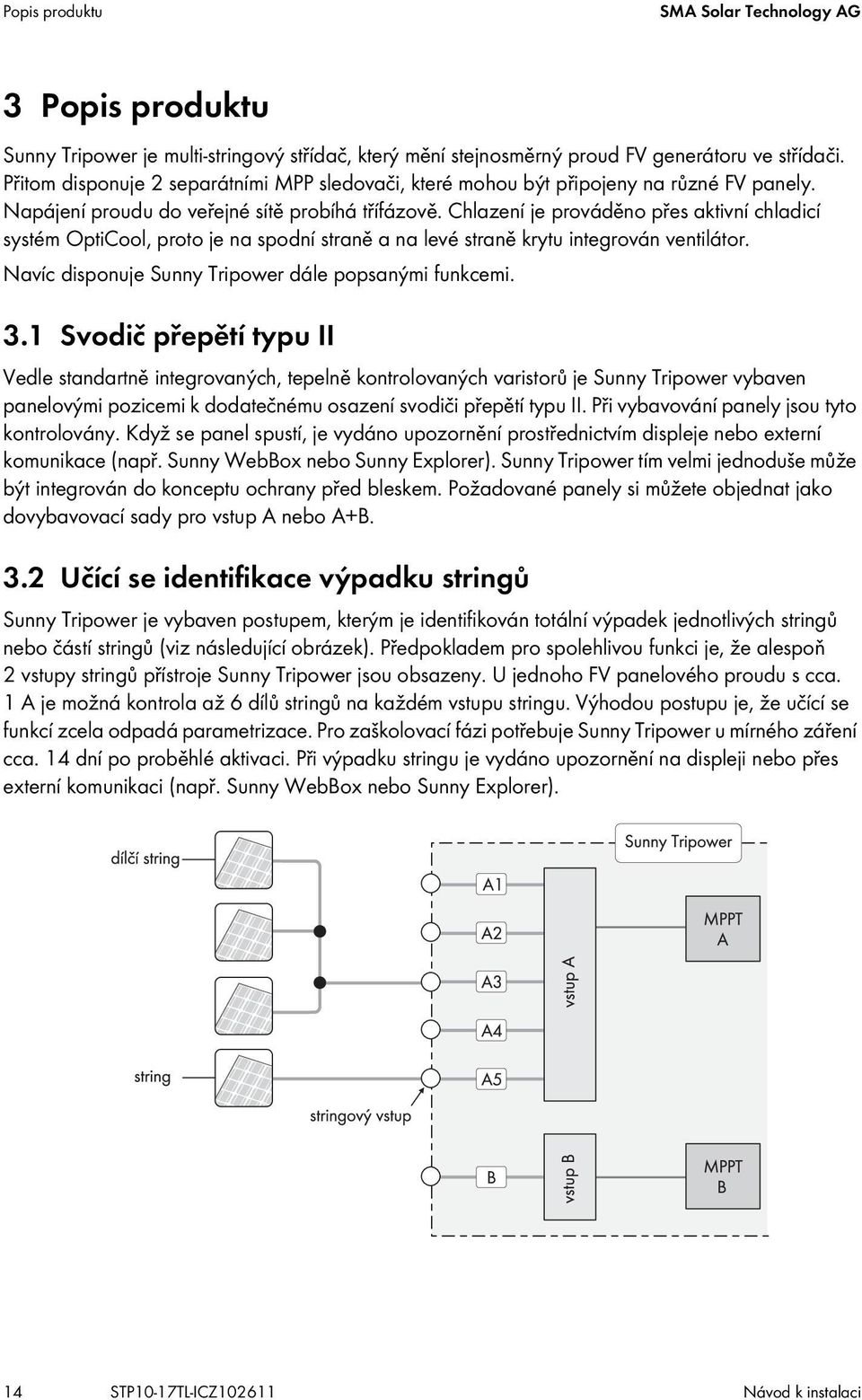 Chlazení je prováděno přes aktivní chladicí systém OptiCool, proto je na spodní straně a na levé straně krytu integrován ventilátor. Navíc disponuje Sunny Tripower dále popsanými funkcemi. 3.