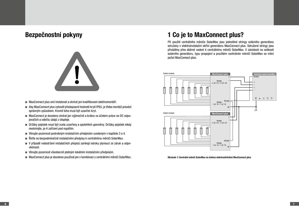 V závislosti na velikosti solárního generátoru, typu propojení a použitém centrálním měniči SolarMax se mění počet MaxConnect plus.