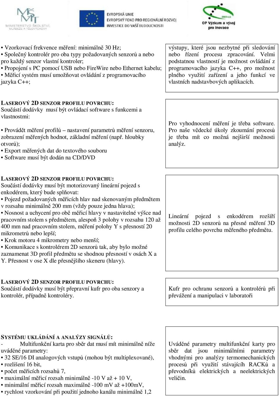 Velmi podstatnou vlastností je možnost ovládání z programovacího jazyka C++, pro možnost plného využití zařízení a jeho funkcí ve vlastních nadstavbových aplikacích.