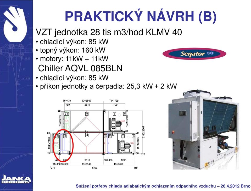 motory: 11kW + 11kW Chiller AQVL 085BLN chladící