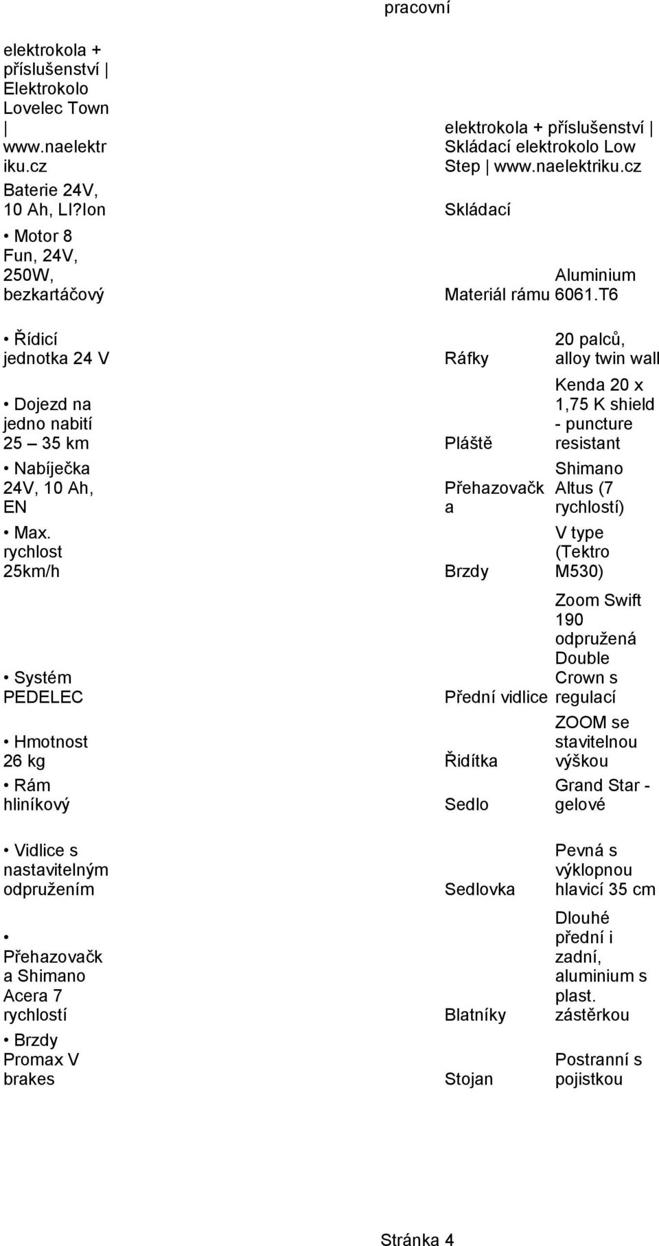 rychlost 25km/h Systém PEDELEC Hmotnost 26 kg Rám hliníkový elektrokola + příslušenství Skládací Low Step www.naelektriku.