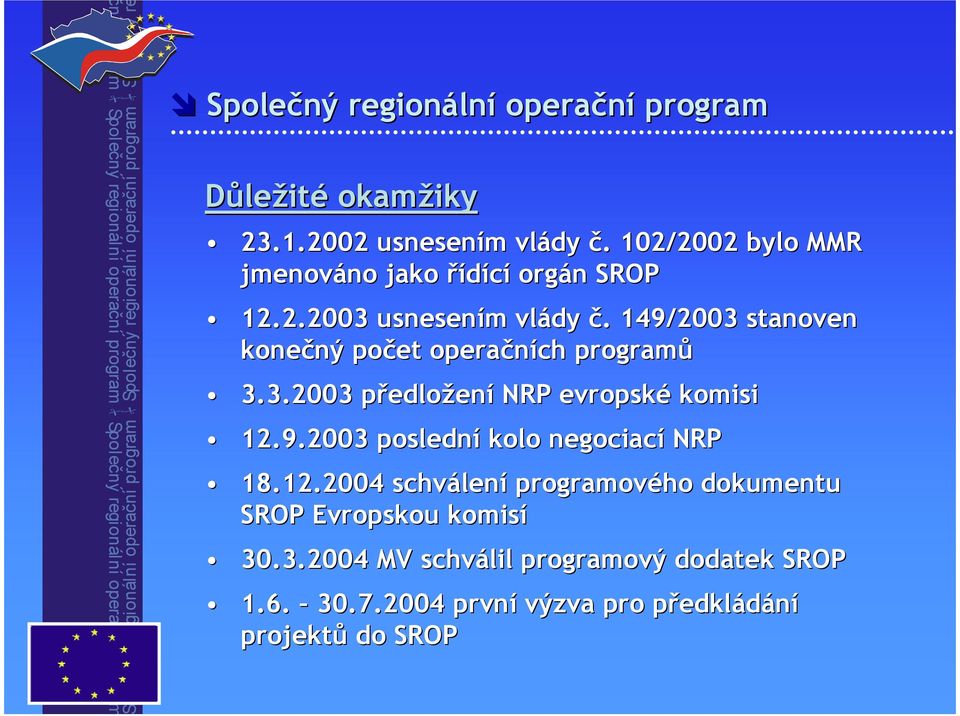 . 9/ stanoven konečný ný počet operačních programů.. předlop edložení NRP evropské komisi.9. poslední kolo negociací NRP 8.