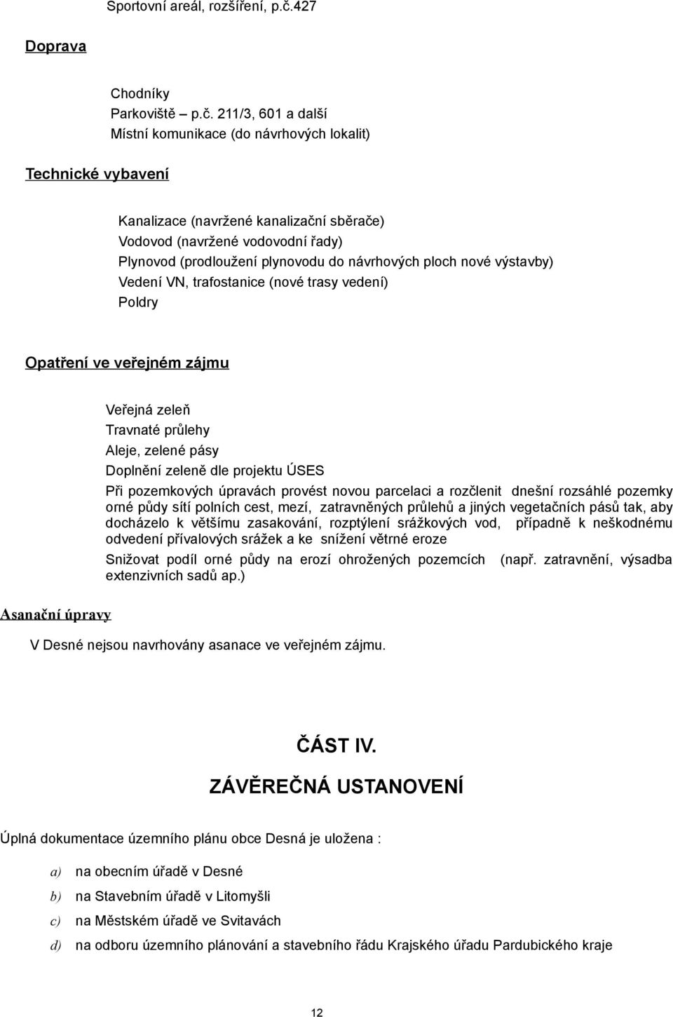 211/3, 601 a další Místní komunikace (do návrhových lokalit) Technické vybavení Kanalizace (navržené kanalizační sběrače) Vodovod (navržené vodovodní řady) Plynovod (prodloužení plynovodu do