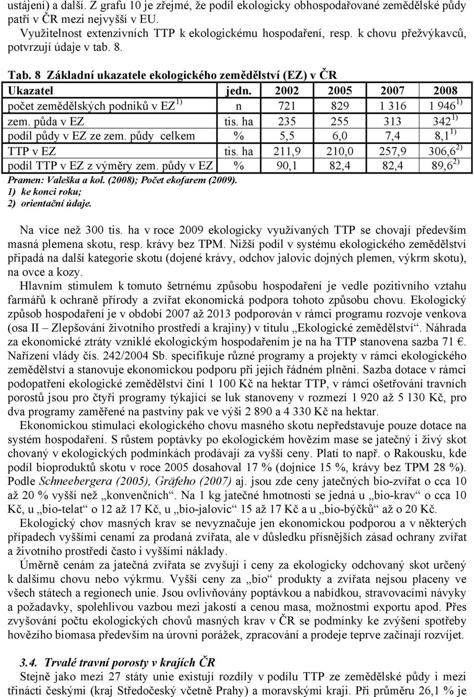 2002 2005 2007 2008 počet zemědělských podniků v EZ 1) n 721 829 1 316 1 946 1) zem. půda v EZ tis. ha 235 255 313 342 1) podíl půdy v EZ ze zem. půdy celkem % 5,5 6,0 7,4 8,1 1) TTP v EZ tis.