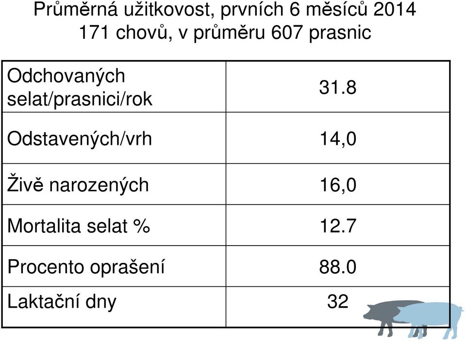 31.8 Odstavených/vrh 14,0 Živě narozených 16,0