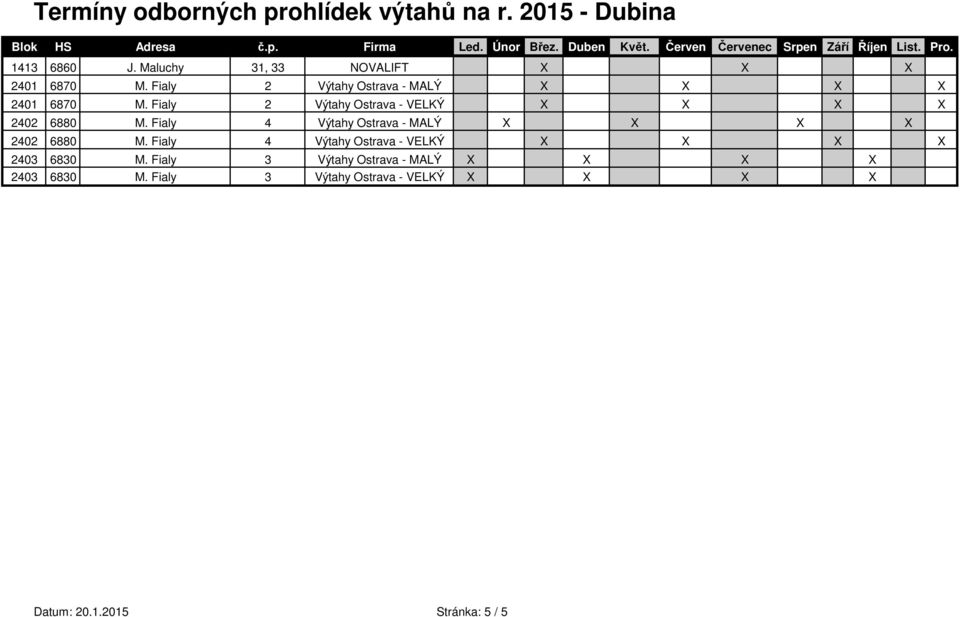 Fialy 2 Výtahy Ostrava - MALÝ X X X X 2401 6870 M. Fialy 2 Výtahy Ostrava - VELKÝ X X X X 2402 6880 M.