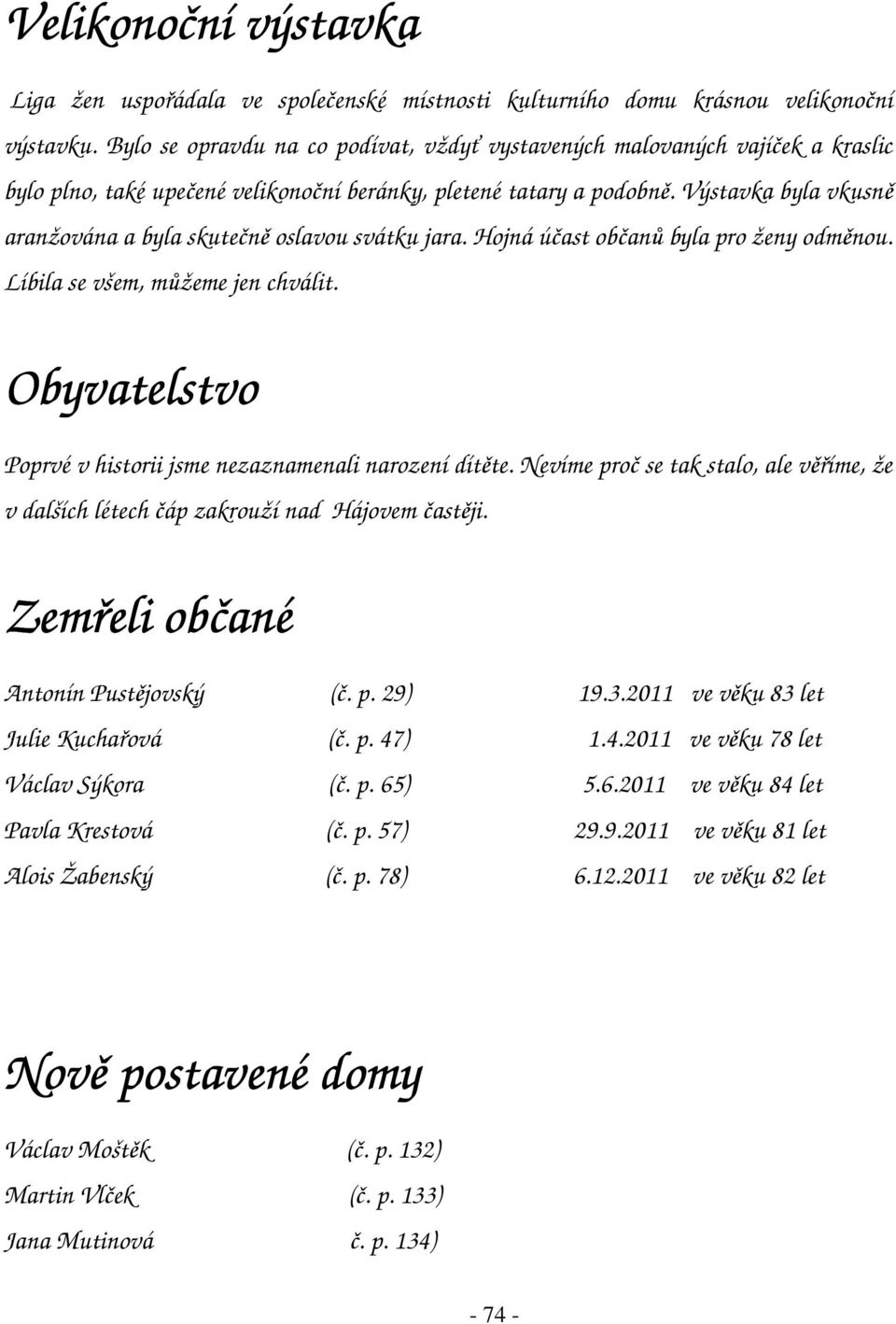 Výstavka byla vkusně aranžována a byla skutečně oslavou svátku jara. Hojná účast občanů byla pro ženy odměnou. Líbila se všem, můžeme jen chválit.