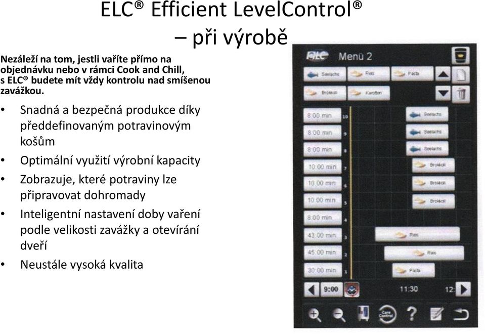 Snadná a bezpečná produkce díky předdefinovaným potravinovým košům Optimální využití výrobní kapacity