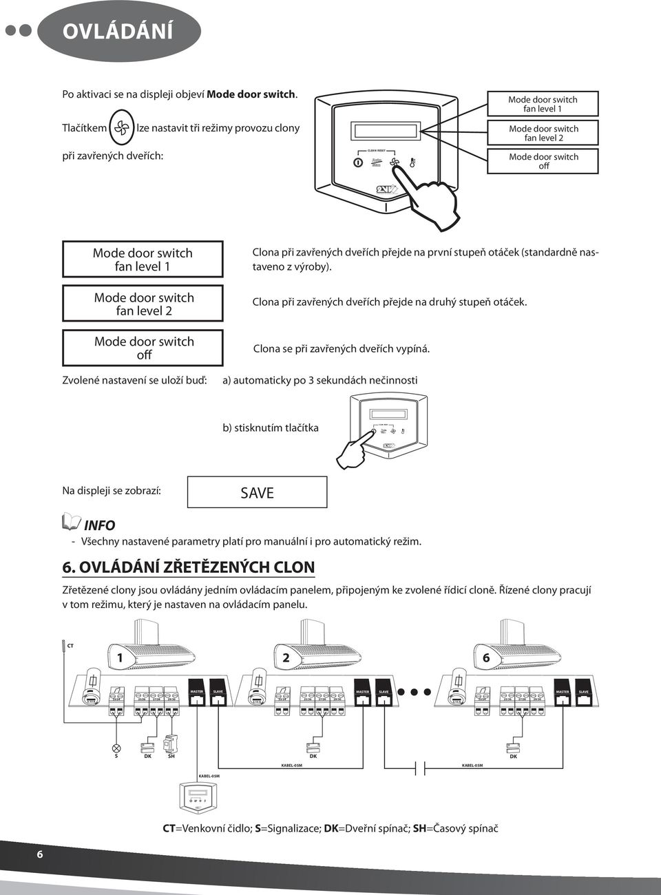 level 2 Mode door switch off Zvolené nastavení se uloží buď: Clona při zavřených dveřích přejde na první stupeň otáček (standardně nastaveno z výroby).