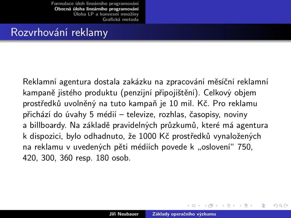 Pro reklamu přichází do úvahy 5 médií televize, rozhlas, časopisy, noviny a billboardy.