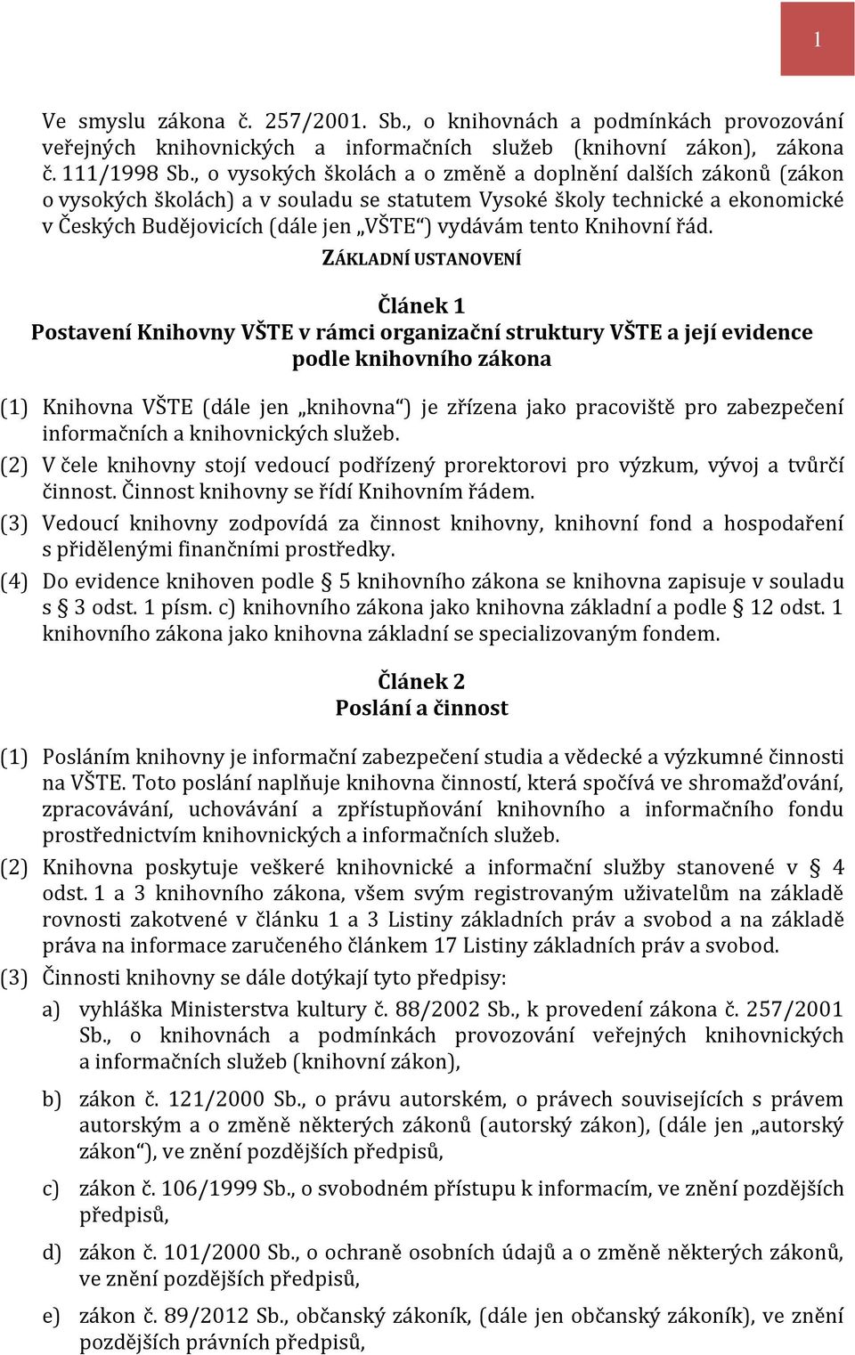 Knihovní řád.