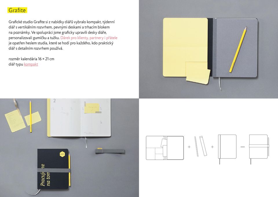 Ve spolupráci jsme graficky upravili desky diáře, personalizovali gumičku a tužku.