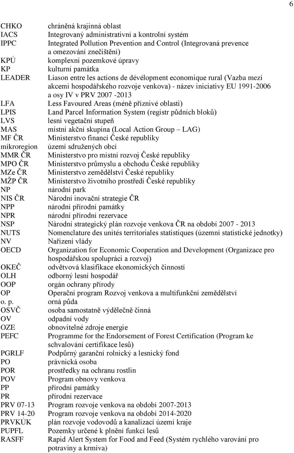 2007-2013 LFA Less Favoured Areas (méně příznivé oblasti) LPIS Land Parcel Information System (registr půdních bloků) LVS lesní vegetační stupeň MAS místní akční skupina (Local Action Group LAG) MF