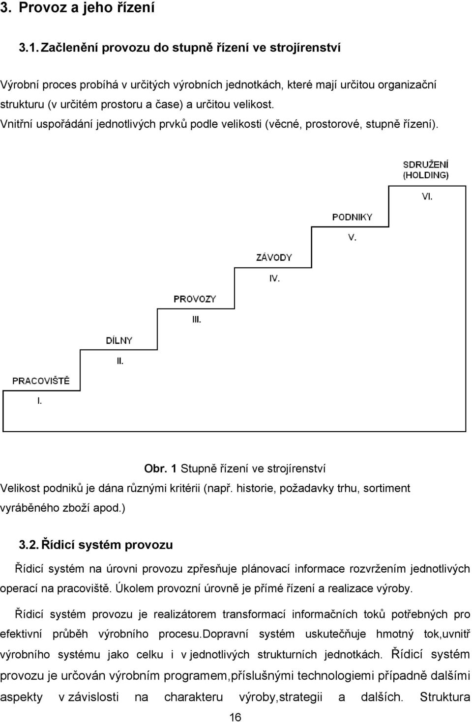 Vnitřní uspořádání jednotlivých prvků podle velikosti (věcné, prostorové, stupně řízení). Obr. 1 Stupně řízení ve strojírenství Velikost podniků je dána různými kritérii (např.