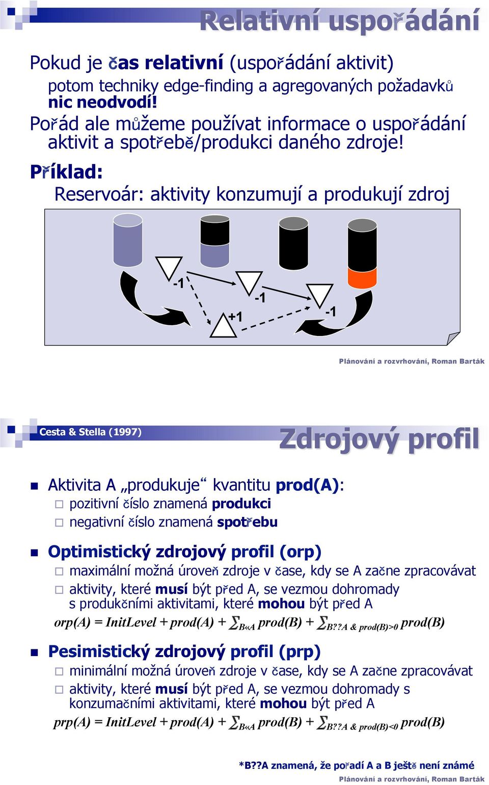 Aktvta A produkuje kvanttu prod(a): " poztvní íslo znamená produkc " negatvní íslo znamená spot ebu!