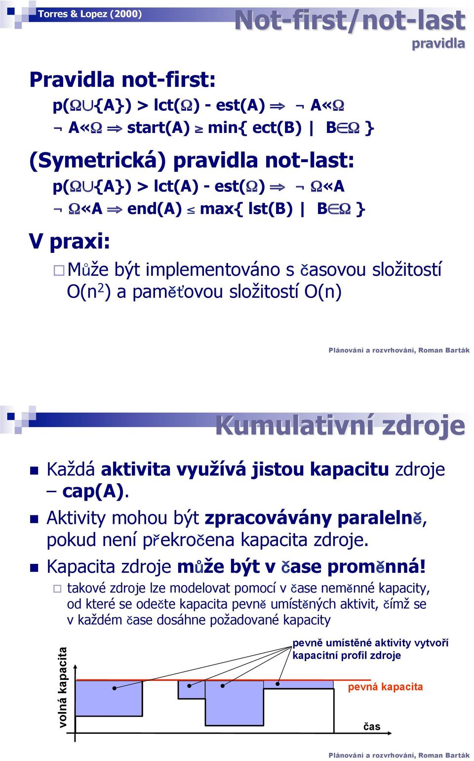 Každá aktvta využívá jstou kapactu zdroje cap(a).! Aktvty mohou být zpracovávány paraleln, pokud není p ekro ena kapacta zdroje.! Kapacta zdroje m že být v ase prom nná!