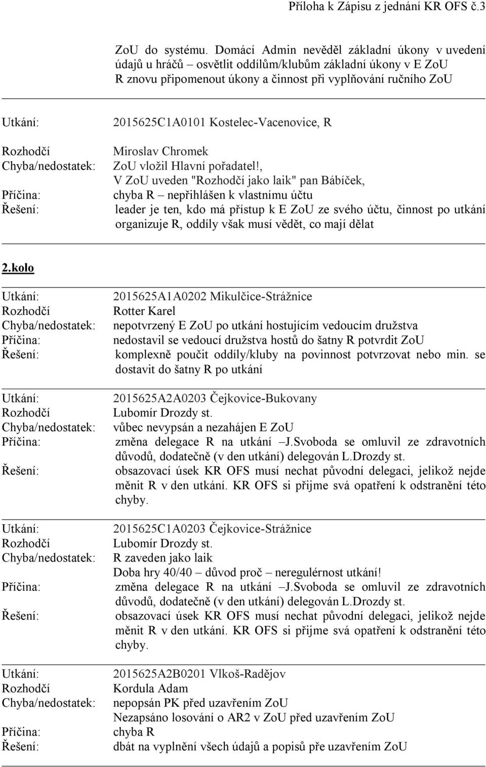 Kostelec-Vacenovice, R Miroslav Chromek ZoU vložil Hlavní pořadatel!, V ZoU uveden " jako laik" pan Bábíček, chyba R nepřihlášen k vlastnímu účtu 2.