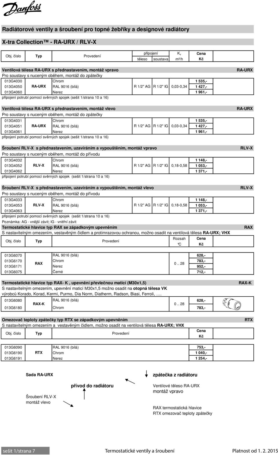 RA-URX RAL 9016 (bílá) R 1/2" AG R 1/2" IG 0,03-0,34 1 427,- 013G4060 Nerez 1 961,- p ipojení potrubí pomocí sv rných spojek (sešit 1/strana 10 a 16) Ventilová t lesa RA-URX s p ednastavením, montáž