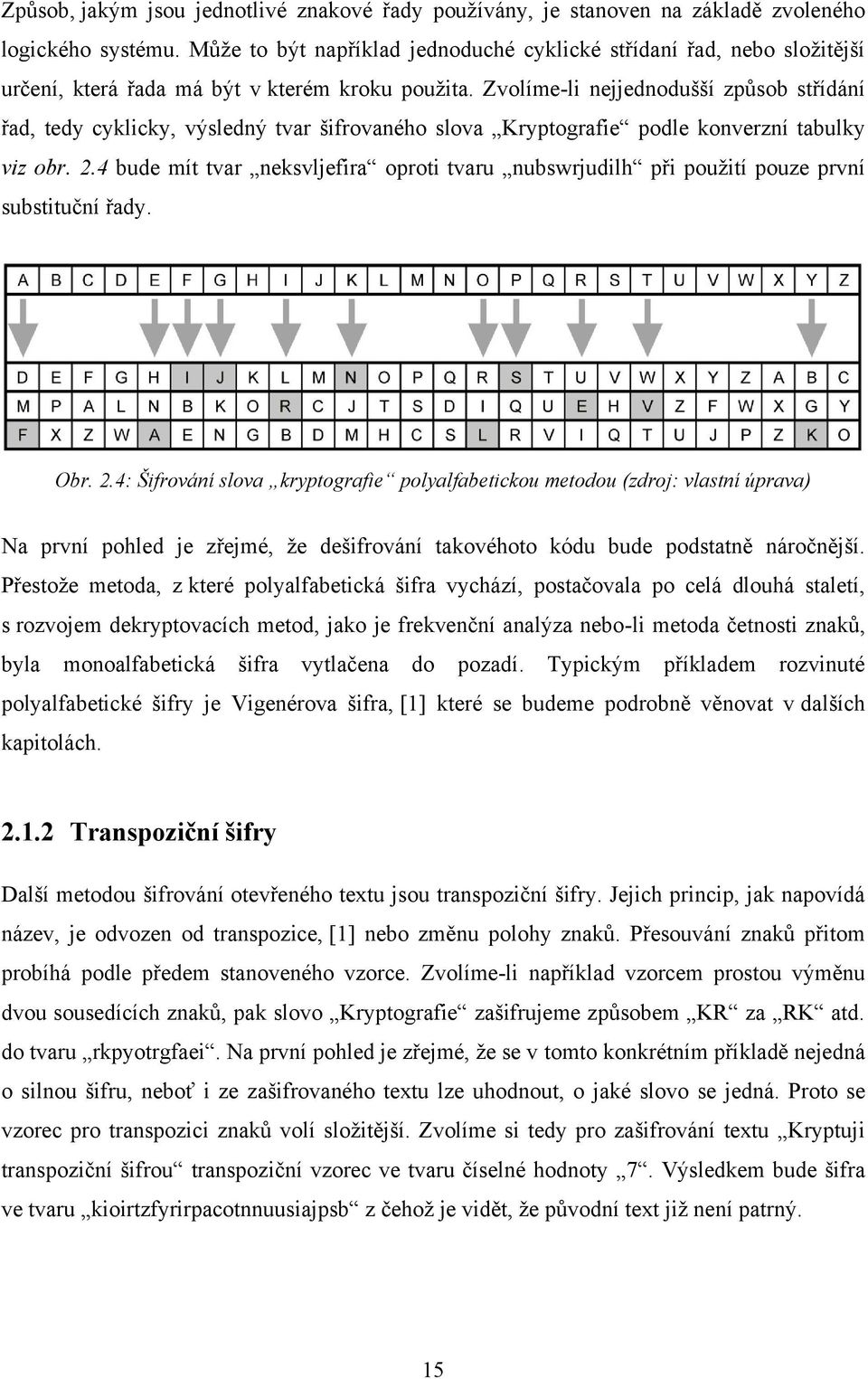 Zvolíme-li nejjednodušší způsob střídání řad, tedy cyklicky, výsledný tvar šifrovaného slova Kryptografie podle konverzní tabulky viz obr. 2.