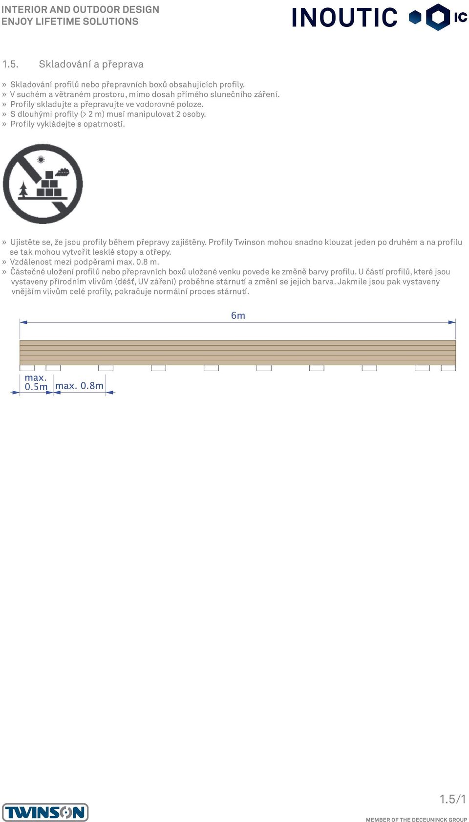 Profily Twinson mohou snadno klouzat jeden po druhém a na profilu se tak mohou vytvořit lesklé stopy a otřepy.» Vzdálenost mezi podpěrami max. 0.8 m.