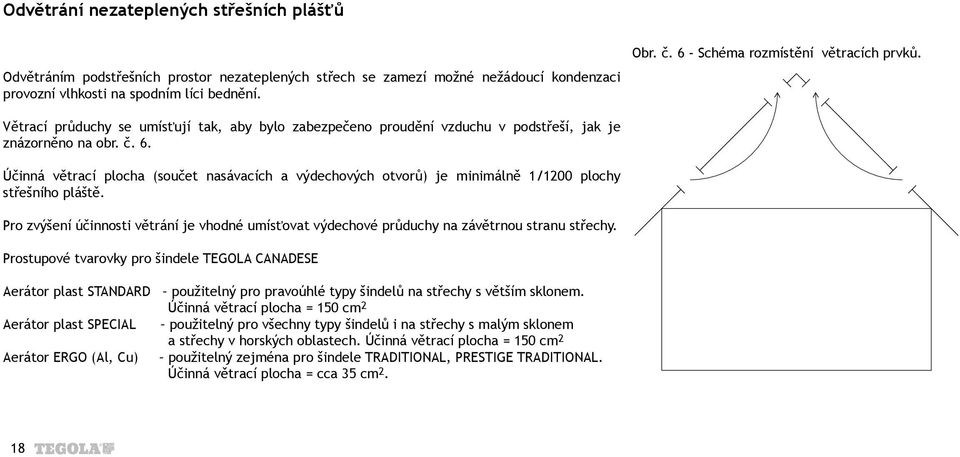 Účinná větrací plocha (součet nasávacích a výdechových otvorů) je minimálně 1/1200 plochy střešního pláště.